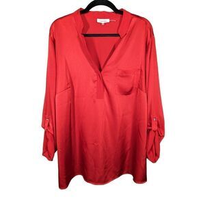 Calvin Klein Red/Orange Long Sleeve Blouse Women's 1X